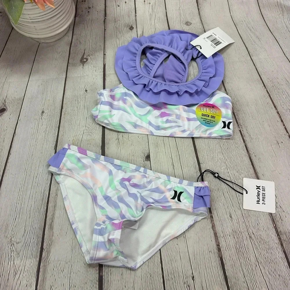 NWT hurley 2pc swimsuit bikini purple pulse sz 6X surf beach sand summer
